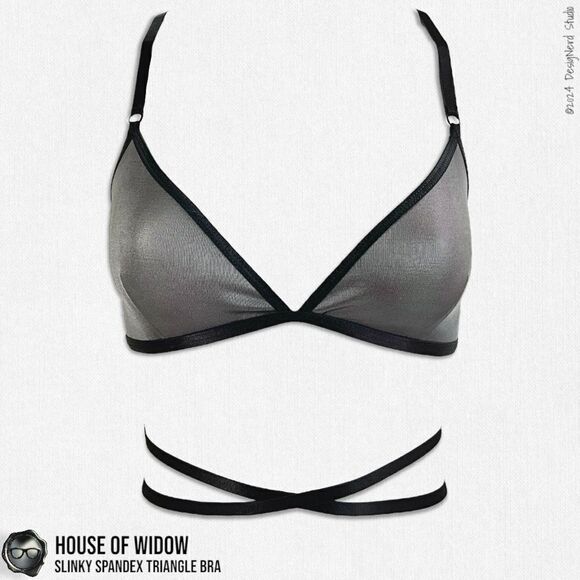 DOLLS KILL X HOUSE OF WIDOW SLINKY SPANDEX TRIANGLE WRAP BRA IN GUNMETAL GREY - Picture 1 of 9
